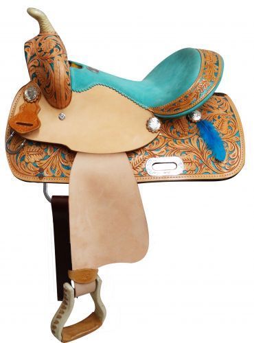 13" Western Tooled Leather Western Youth Saddle w Turquoise